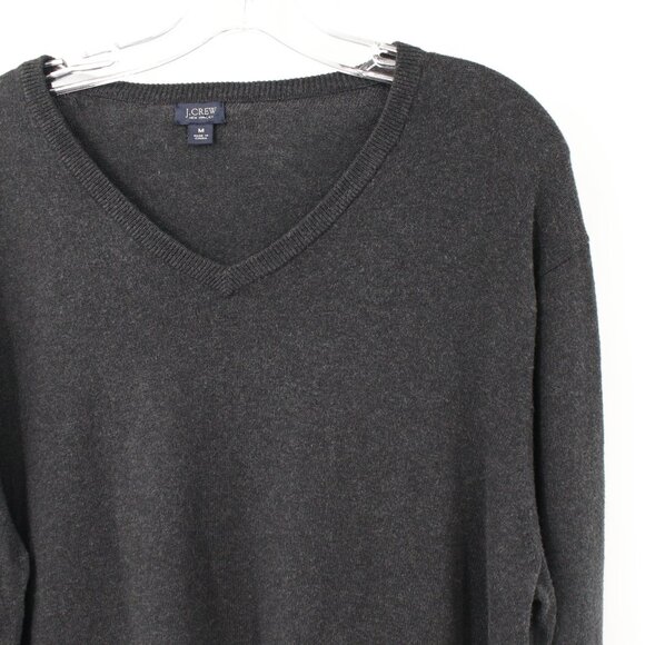 J Crew Sweater Mens Medium Cotton Cashmere V Neck knit charcoal Casual Pullover - Picture 2 of 9